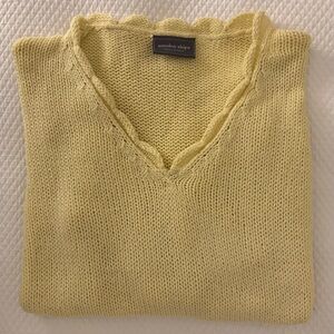 Wooden Ships Scalloped V Cotton Sweater.  Sun Yellow.  Size M/L